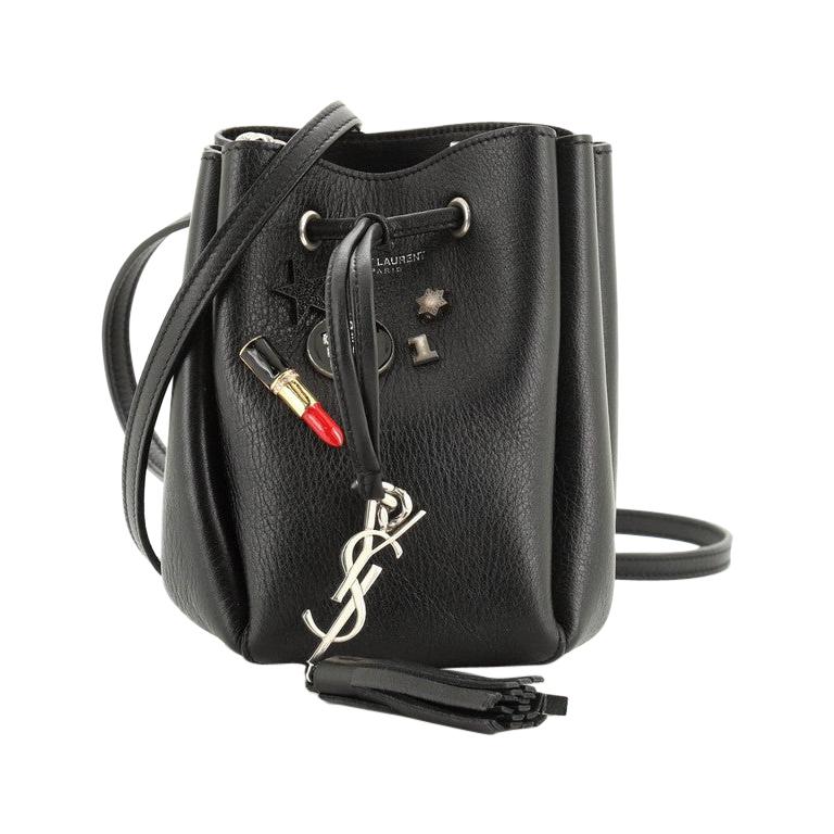 Saint Laurent Monogram Bourse Bucket Bag Embellished Leather Mini at 1stDibs
