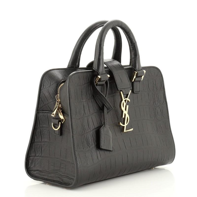 Saint Laurent Monogramm Cabas Krokodil geprägtem Leder Baby (Schwarz)