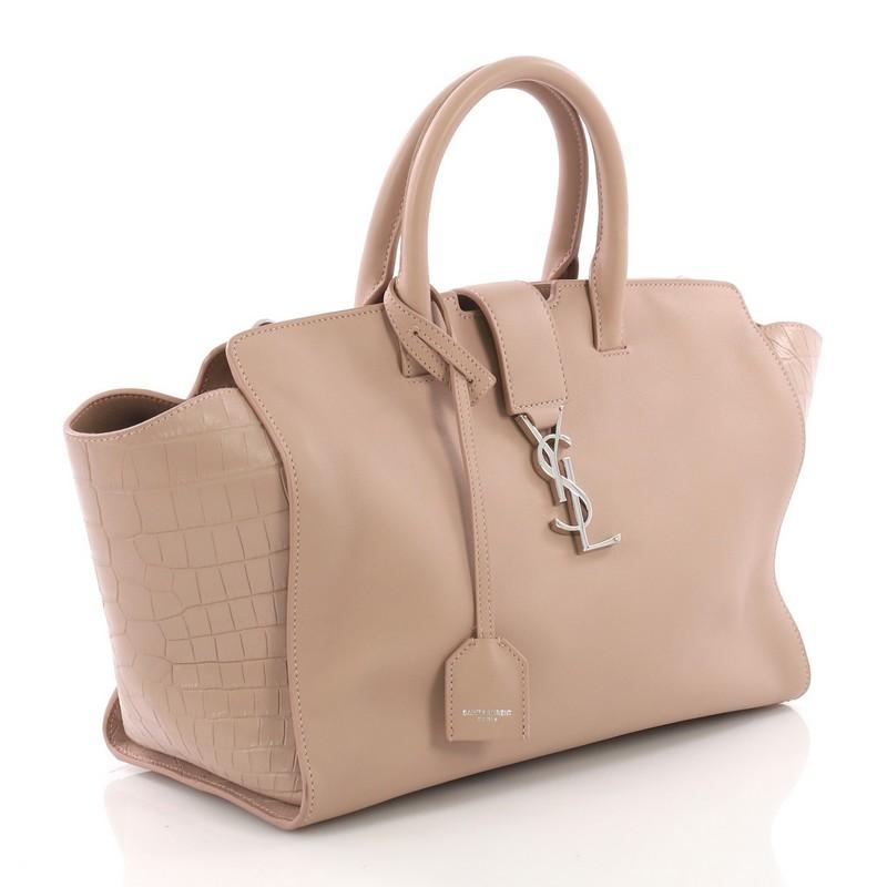 Beige Saint Laurent Monogram Cabas Downtown Leather with Crocodile Embossed Leather
