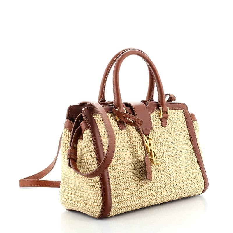 saint laurent baby cabas raffia brown leather trim satchel bag