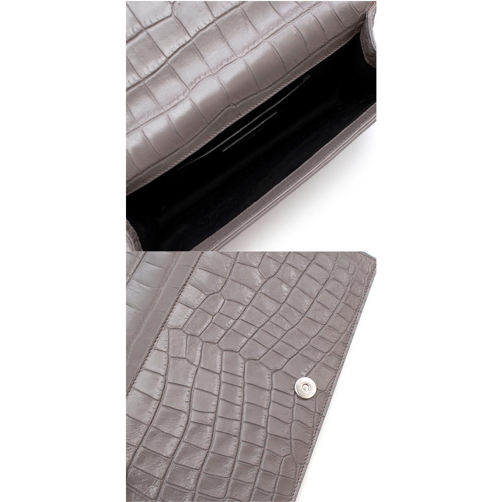 Saint Laurent Monogram Croc Embossed Grey Clutch In Excellent Condition In London, GB