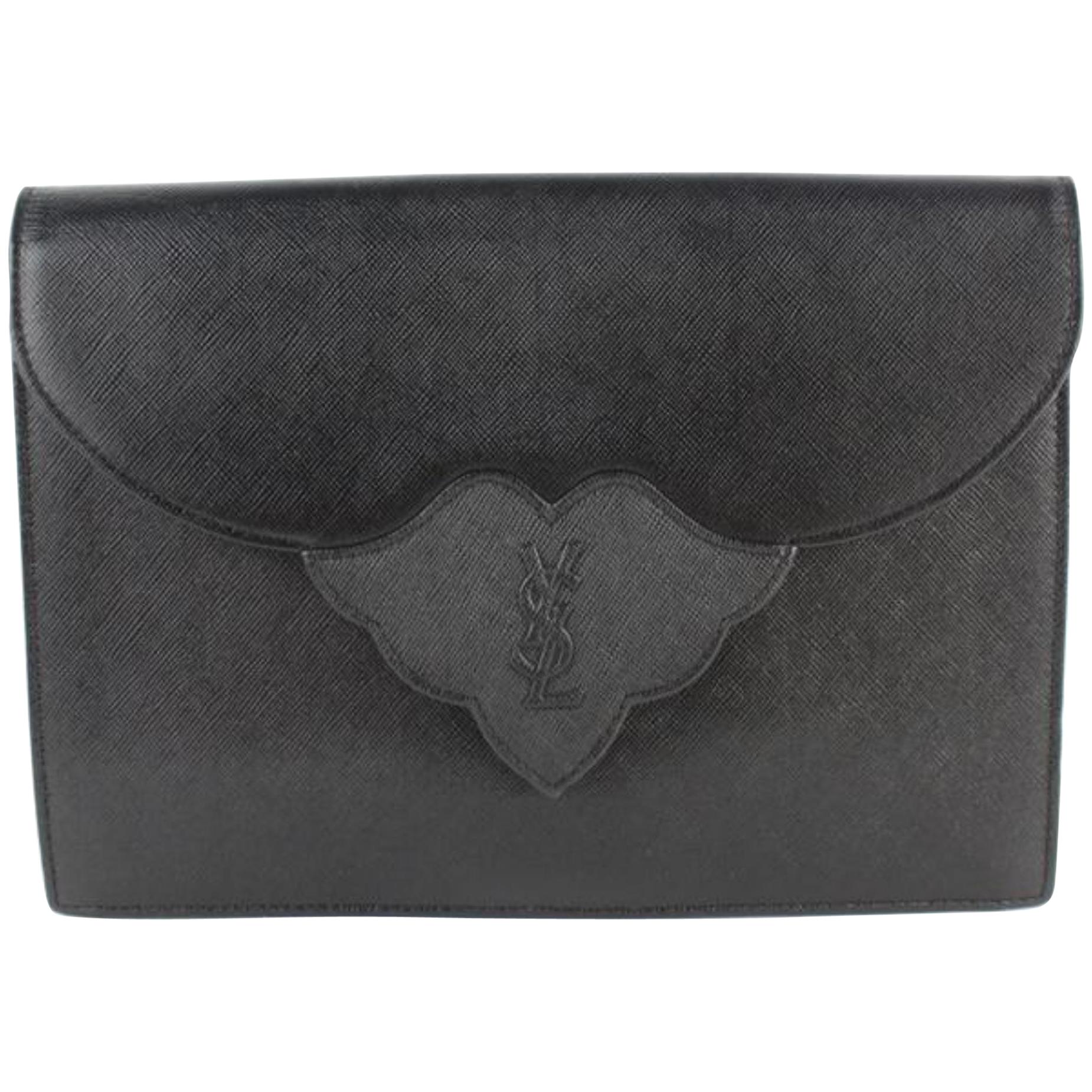 Saint Laurent Monogram Envelope Ysl Flap 14mz1812 Black Leather Clutch For Sale