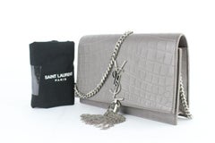 Saint Laurent Monogram Kate Croco Tassel Flap 9mz0123 Grey Shoulder Bag