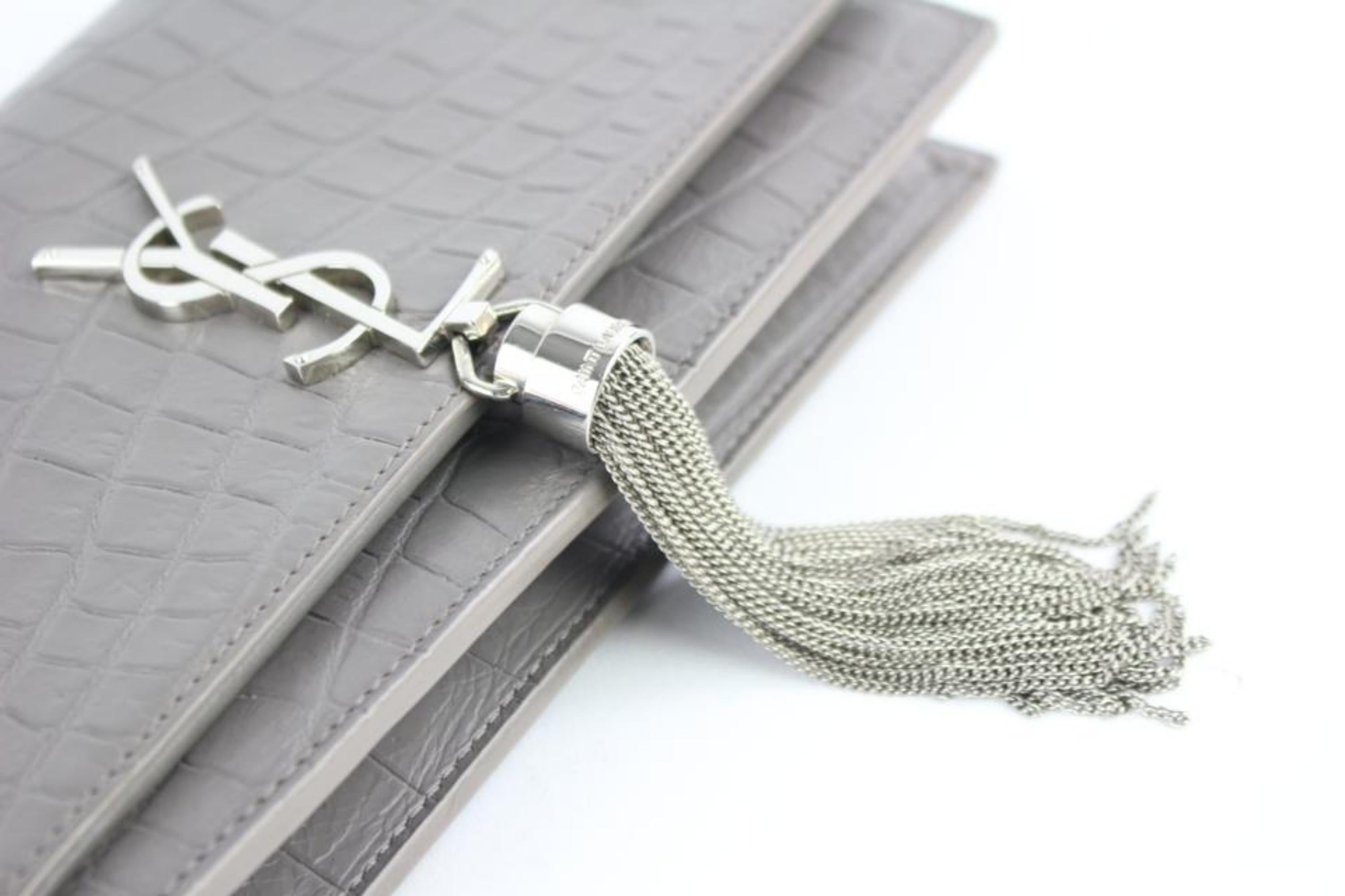 Gray Saint Laurent Monogram Kate Croco Tassel Flap 9mz0123 Grey Shoulder Bag For Sale