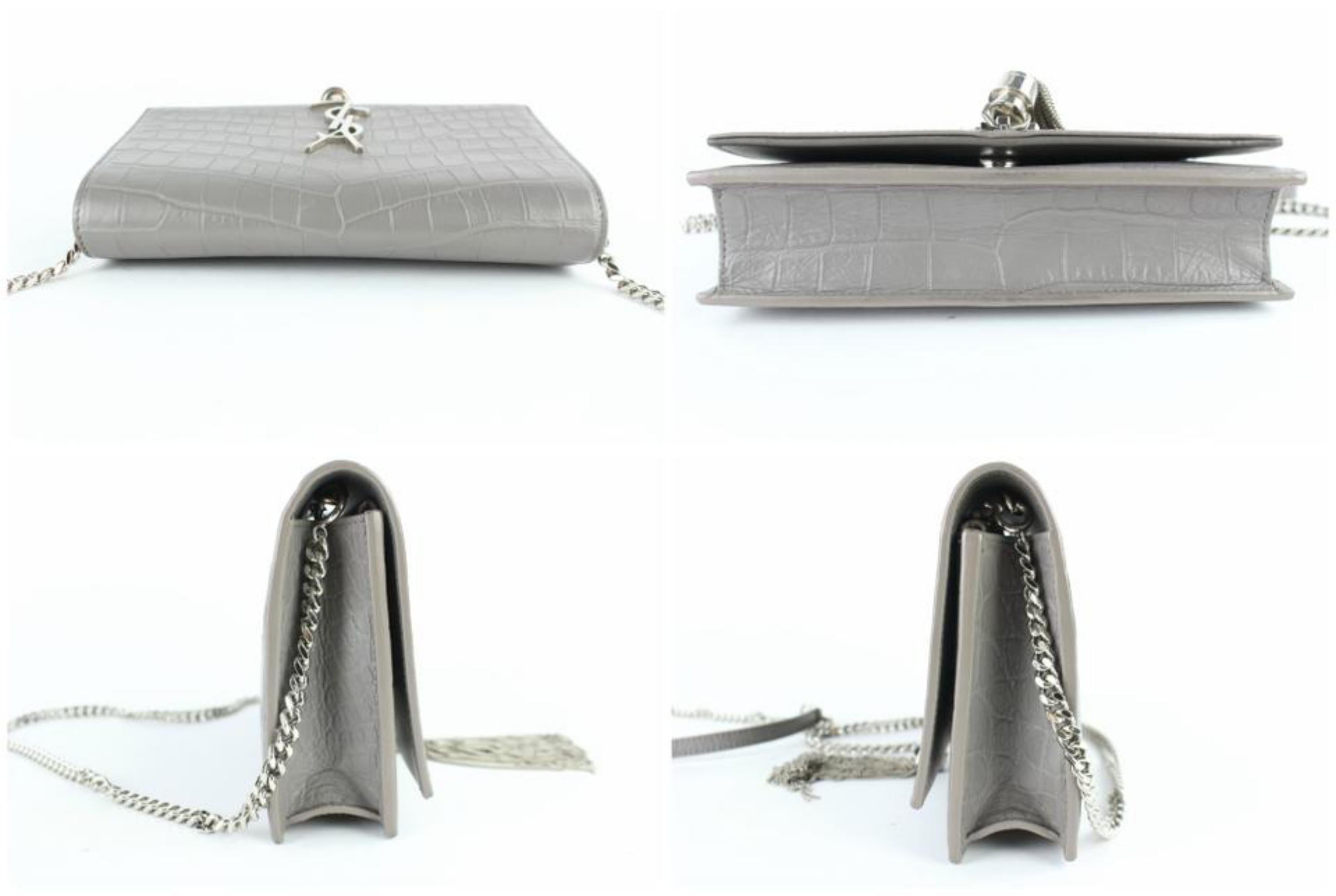 Saint Laurent Monogram Kate Croco Tassel Flap 9mz0123 Grey Shoulder Bag For Sale 1