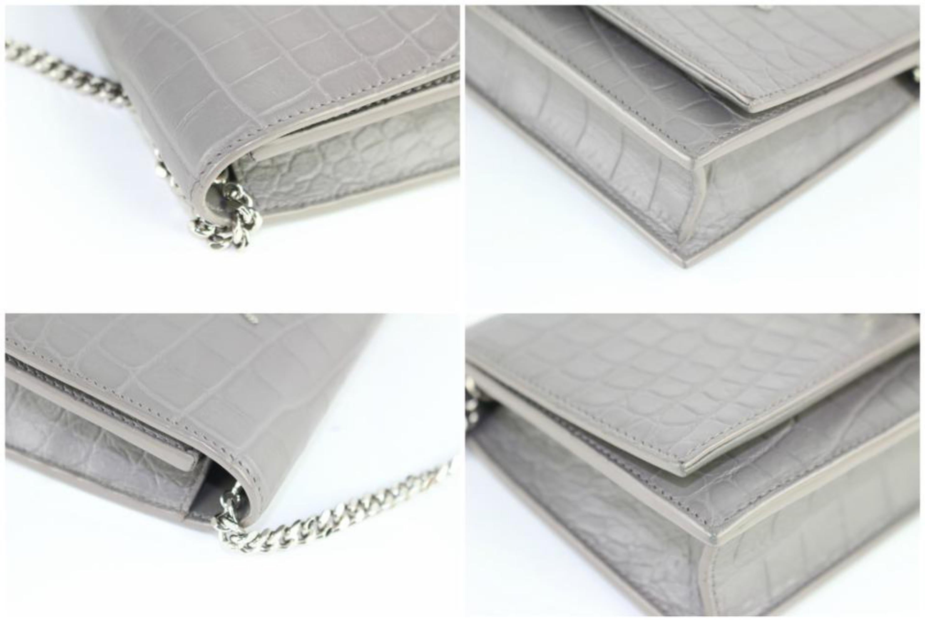 Saint Laurent Monogram Kate Croco Tassel Flap 9mz0123 Grey Shoulder Bag For Sale 2