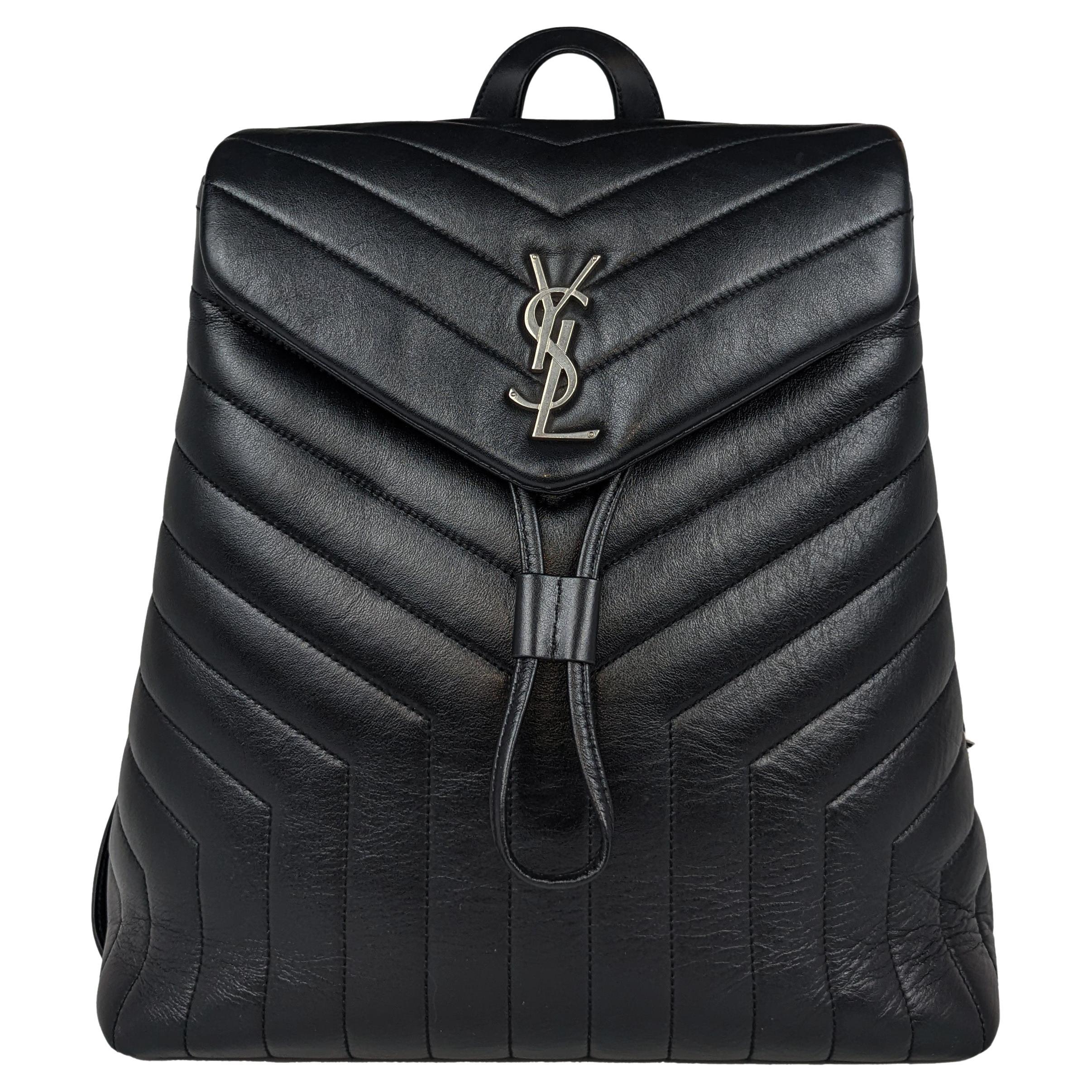 Saint Laurent Monogram Loulou Matelasse Chevron Large Black Leather Backpack