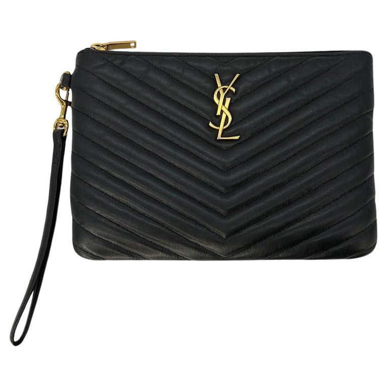 Saint Laurent Ysl-plaque Quilted-leather Pouch in Black