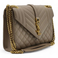 Saint Laurent Monogram Medium Envelope Shoulder Bag Leather in Beige
