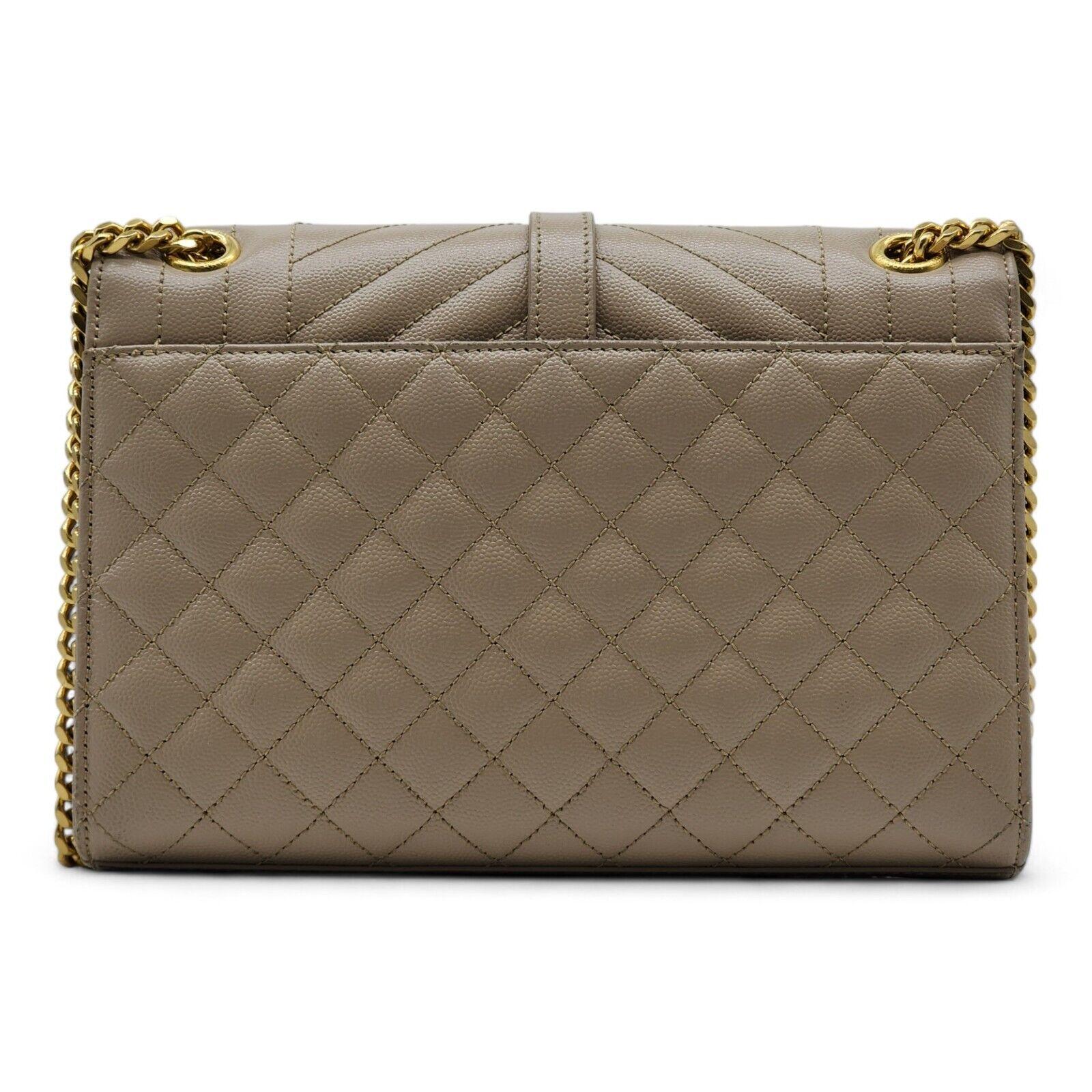 Saint Laurent Monogram Medium Envelope Shoulder Bag Leather in Beige In Excellent Condition For Sale In Los Angeles, CA