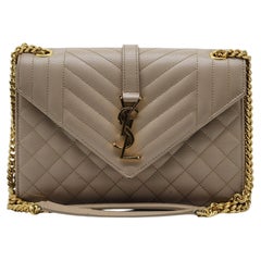 Saint Laurent Monogram Medium Envelope Shoulder Bag Leather in Beige