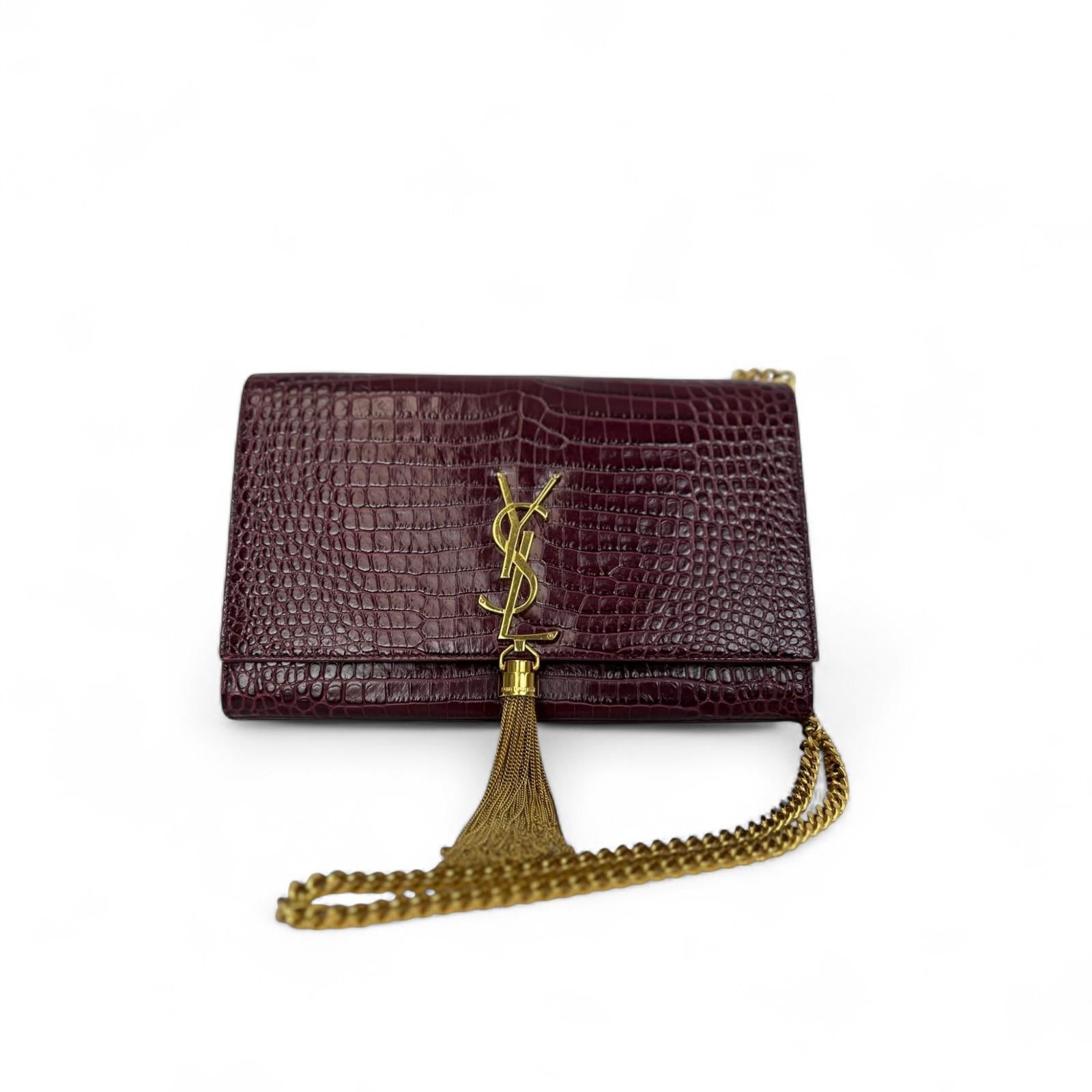 Saint Laurent Monogrammierte Medium Python Kate Tasche mit Quaste Burgunderrot 2016 Damen im Angebot