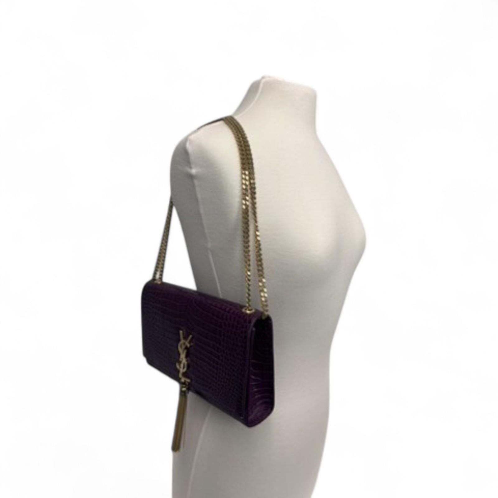 Saint Laurent Monogrammierte Medium Python Kate Tasche mit Quaste Burgunderrot 2016 im Angebot 2