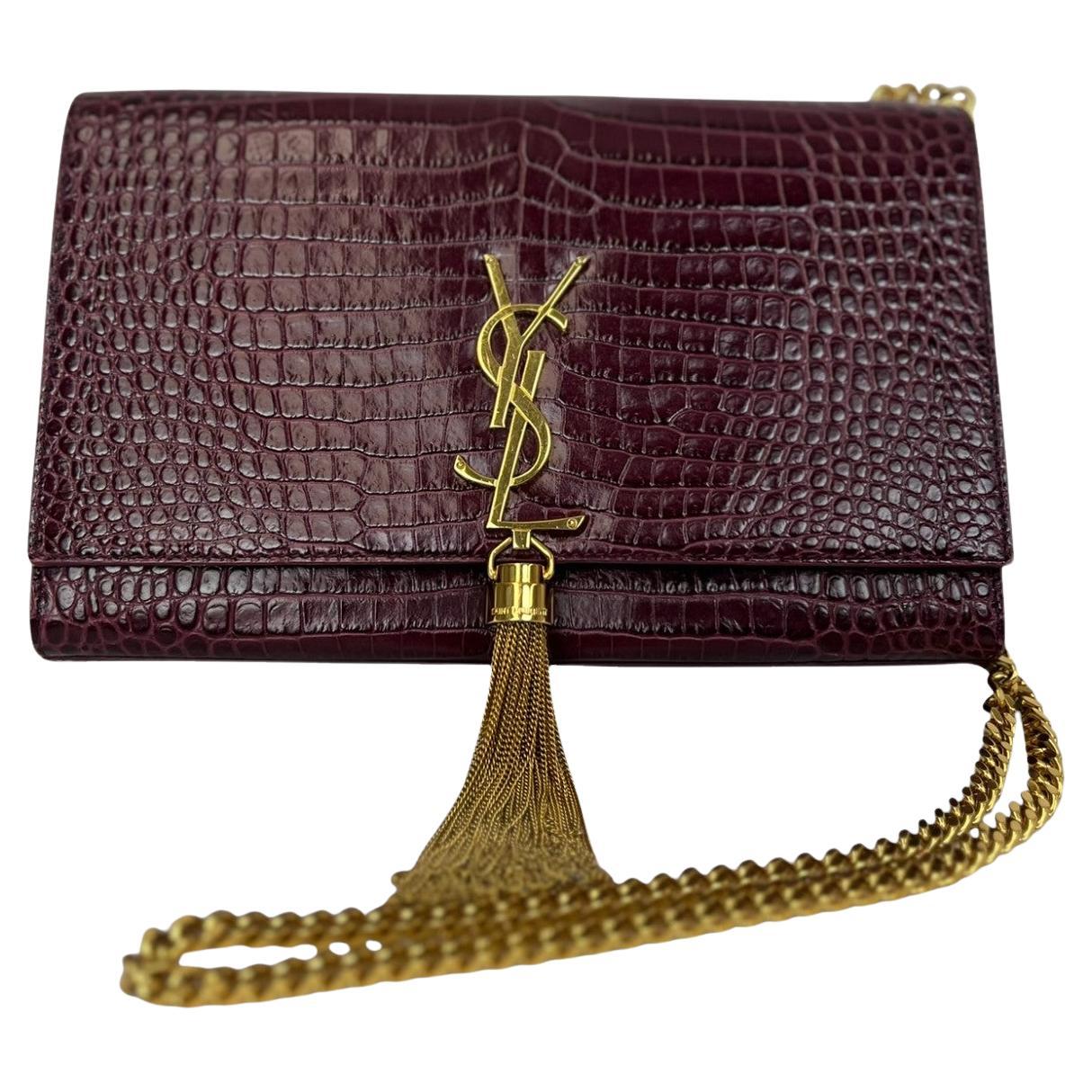 Saint Laurent Kate Sac à pompons en python moyen, Bourgogne 2016