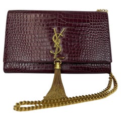 Saint Laurent Monogram Medium Python Kate Tassel Bag Burgundy 2016