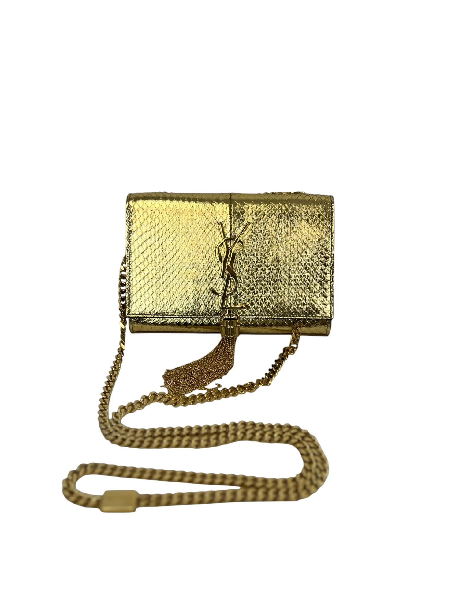 Saint Laurent Monogram Medium Python Kate Tasche mit Quaste und Quaste in Gold 2016 im Angebot 5