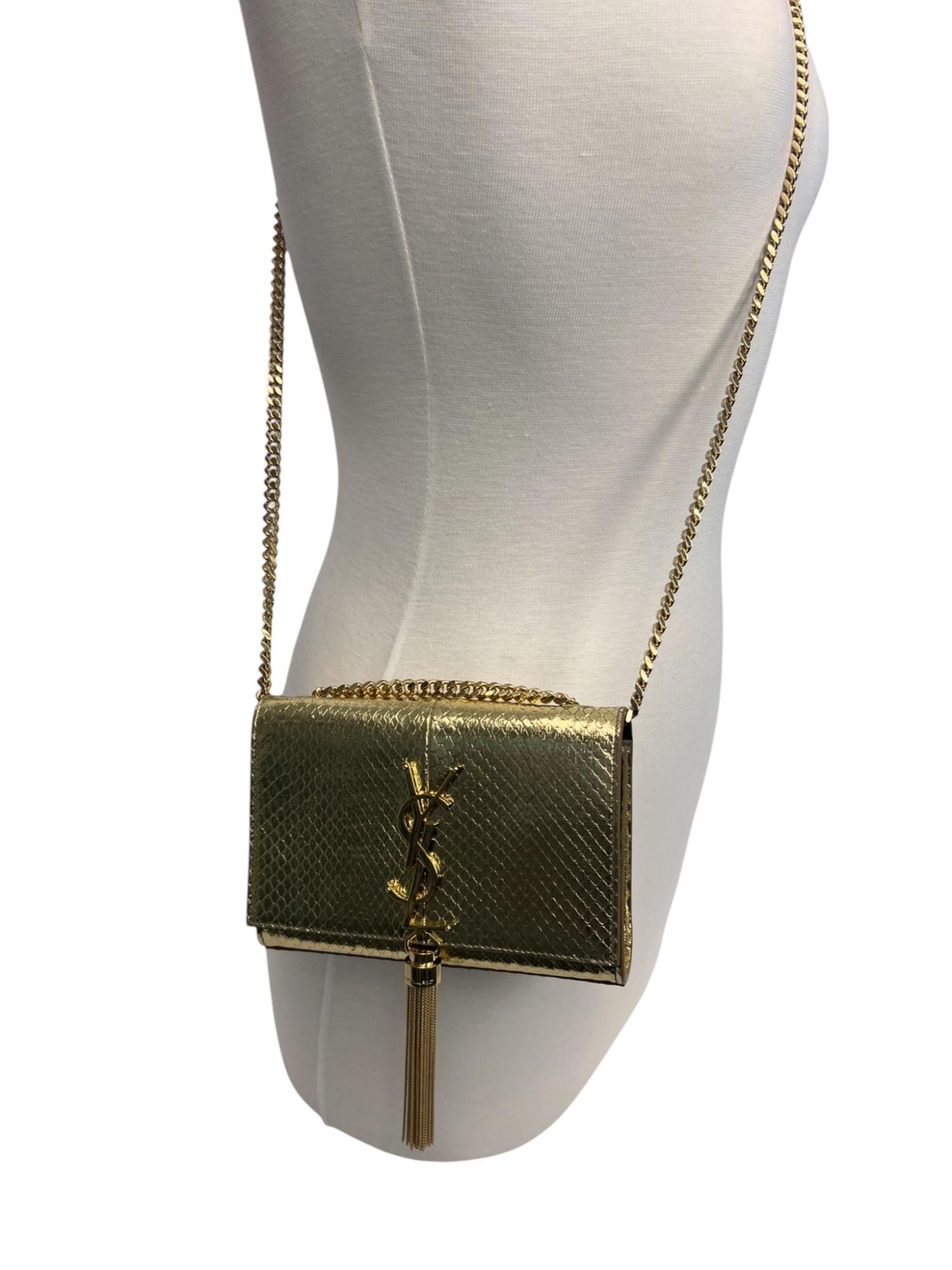 Saint Laurent Monogram Medium Python Kate Tasche mit Quaste und Quaste in Gold 2016 (Grau) im Angebot