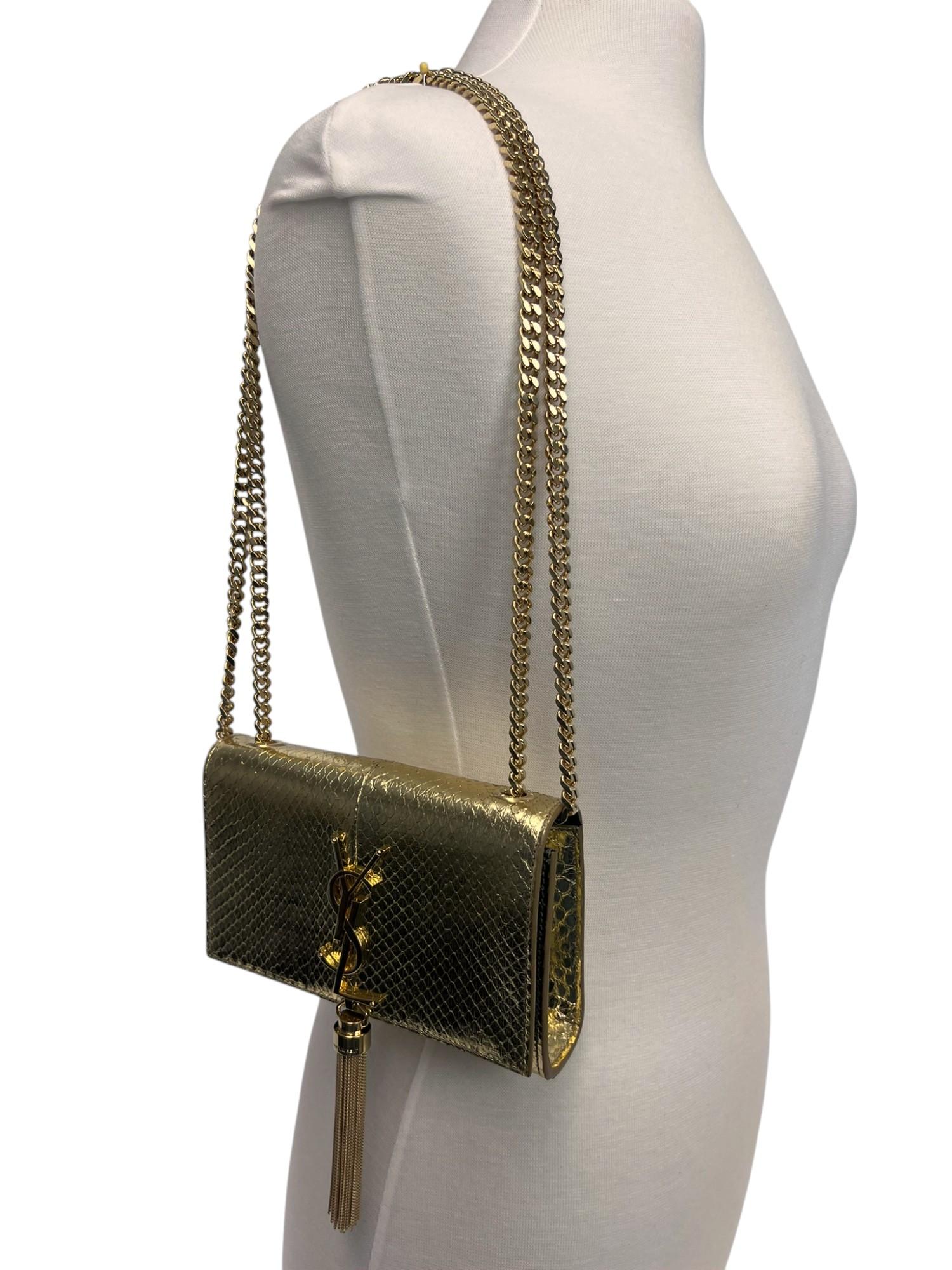 Saint Laurent Monogram Medium Python Kate Tasche mit Quaste und Quaste in Gold 2016 Damen im Angebot