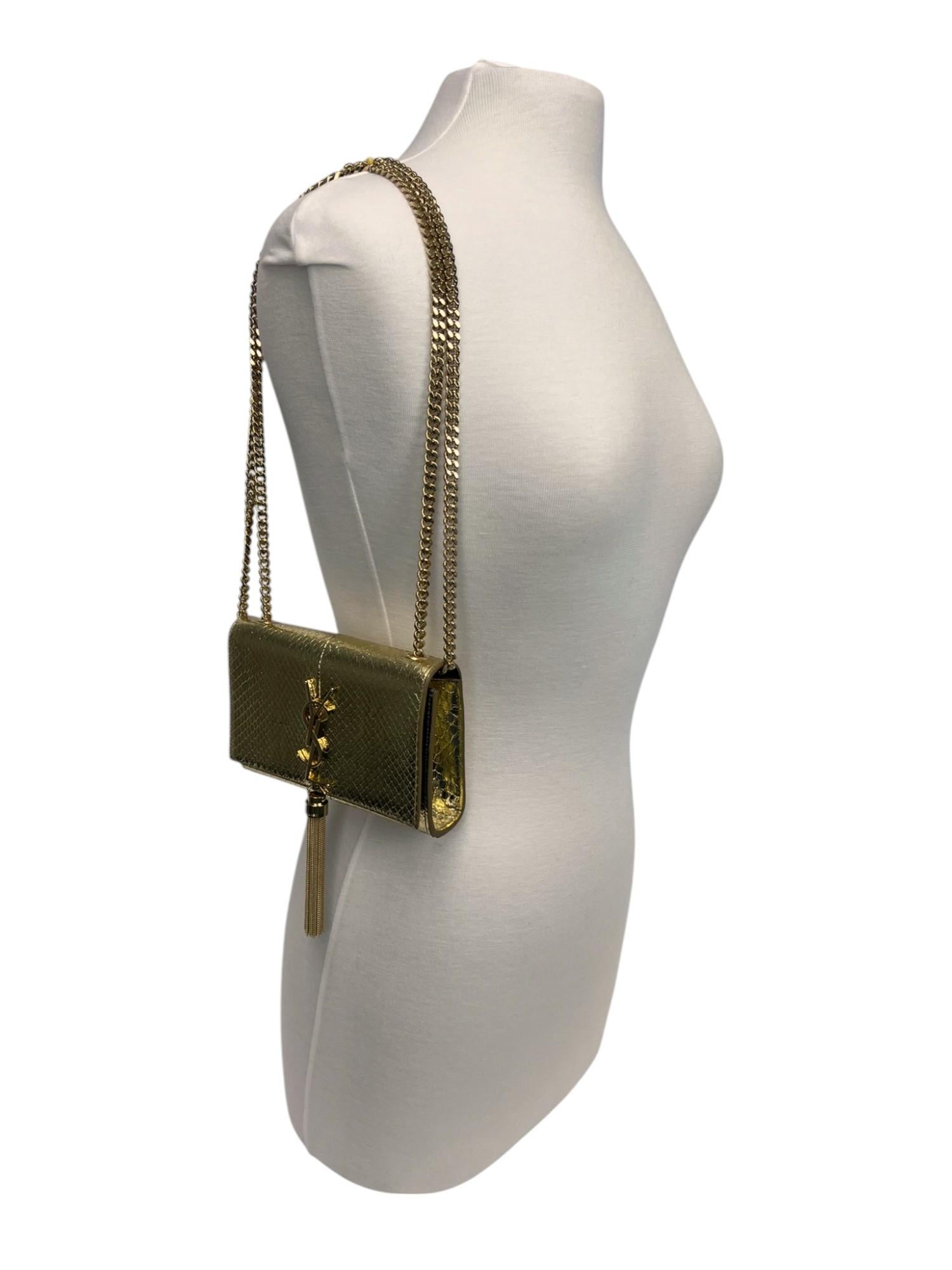 Saint Laurent Monogram Medium Python Kate Tasche mit Quaste und Quaste in Gold 2016 im Angebot 1