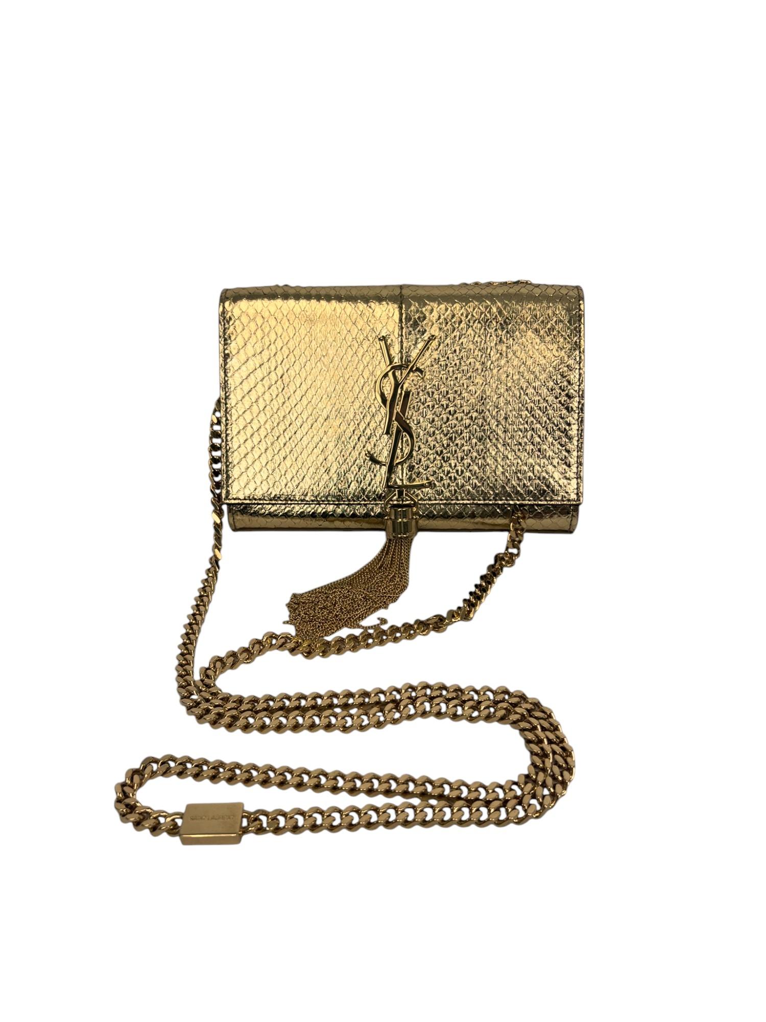 Saint Laurent Monogram Medium Python Kate Tasche mit Quaste und Quaste in Gold 2016 im Angebot 2