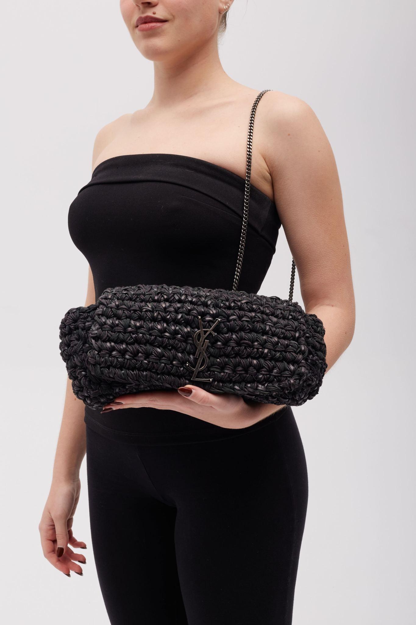 SAINT LAURENT MONOGRAM RAFFIA KATE SHOULDER BAG MEDIUM

Color: black with gunmetal hardware
Material: raffia
Style No. 555069
Comes with: dust bag
Condition: Very good. Bag is pristine with faint hardware scratches form handling. The bag is like