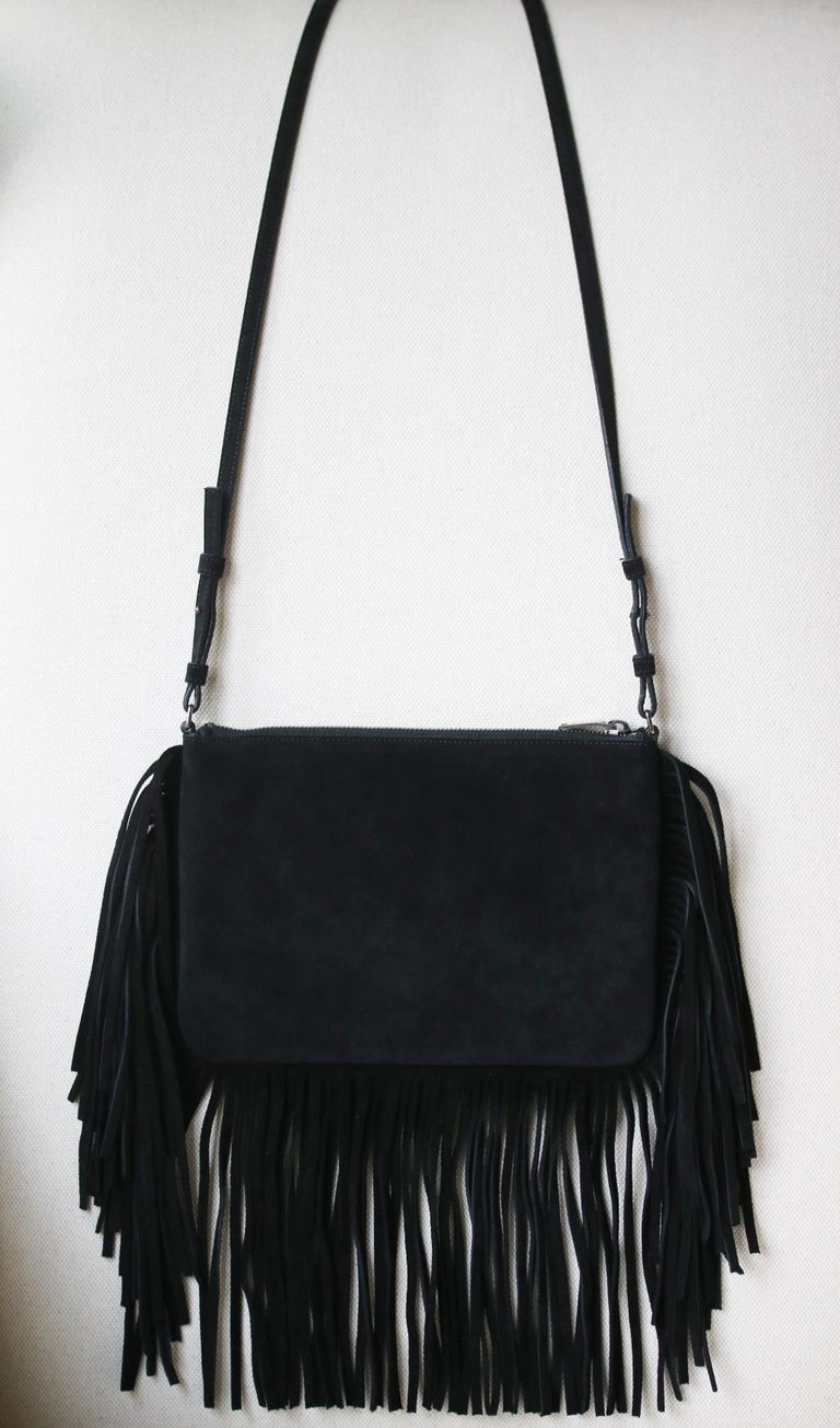 Saint Laurent Monogram Suede Fringe Crossbody Bag at 1stDibs ysl