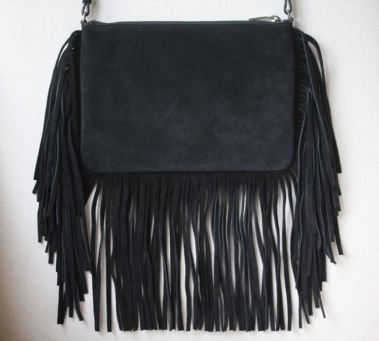 Saint Laurent Monogram Suede Fringe Crossbody Bag at 1stDibs ysl