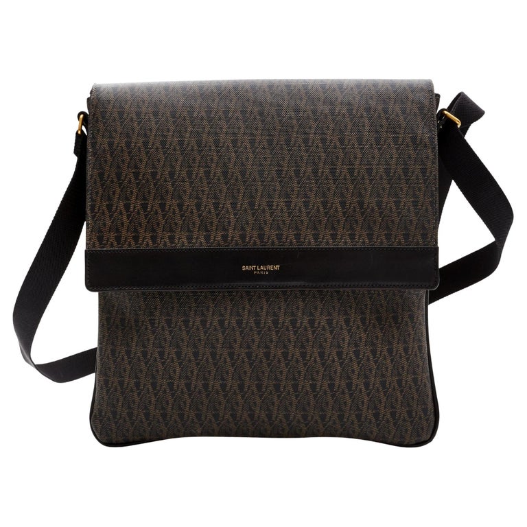Saint Laurent Monogram YSL Toile Flat Crossbody Messenger Bag (375327