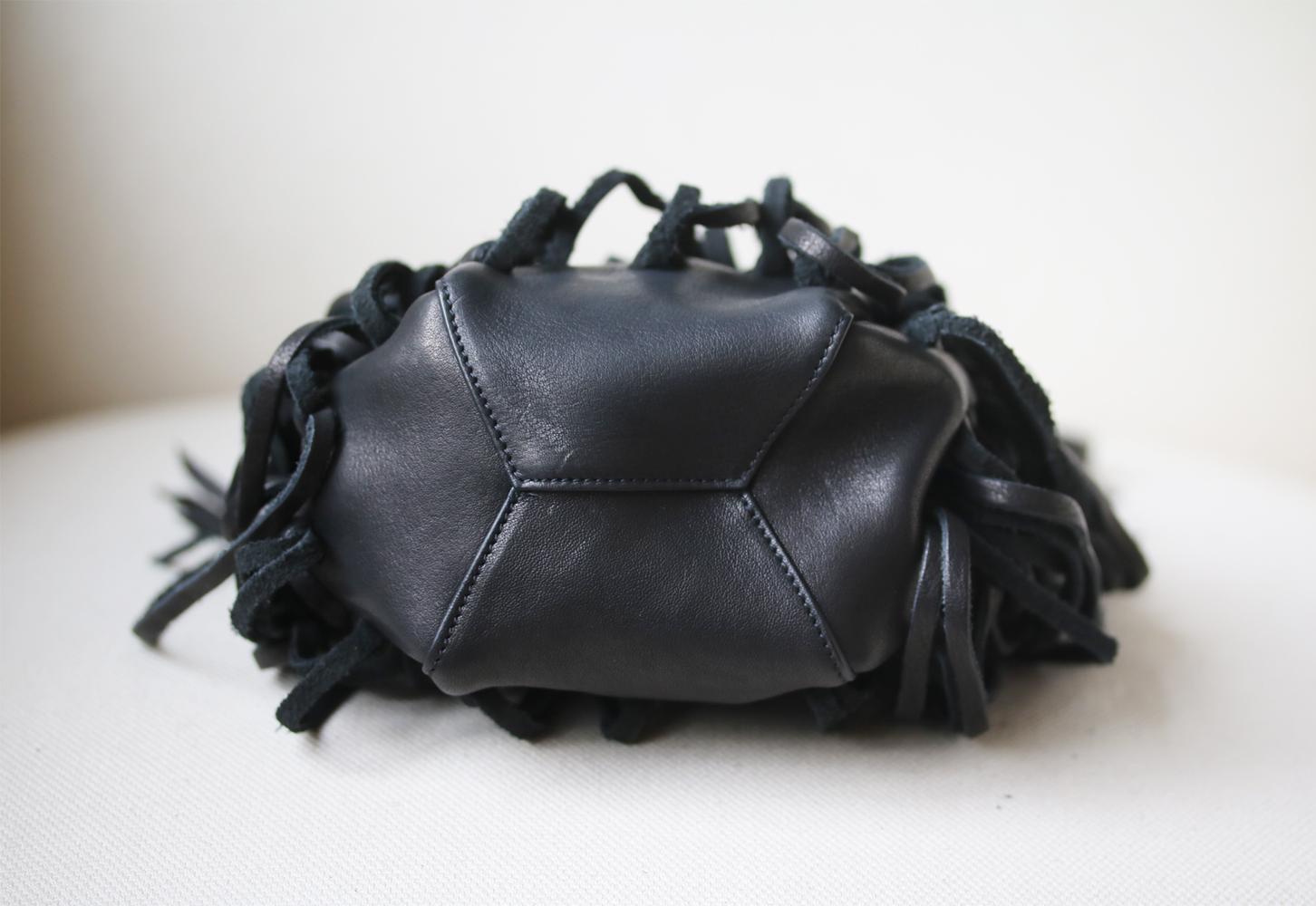Black Saint Laurent Monogramme Bourse Mini Fringed Leather Bucket Bag 