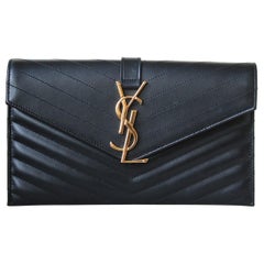 Saint Laurent Monogramme Quilted Leather Clutch 