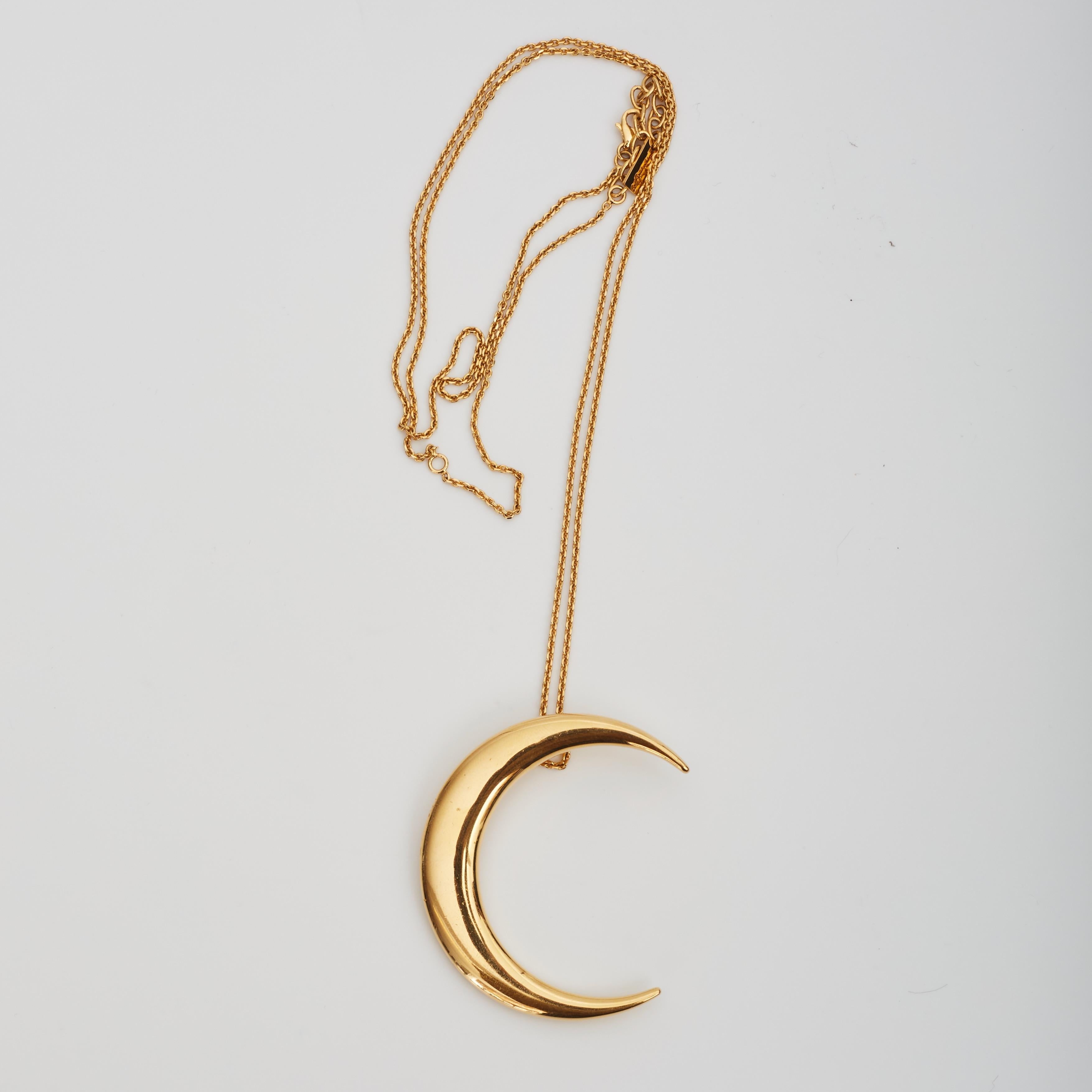 Saint Laurent Moon Pendant Gold Tone Necklace (622692) In Excellent Condition For Sale In Montreal, Quebec