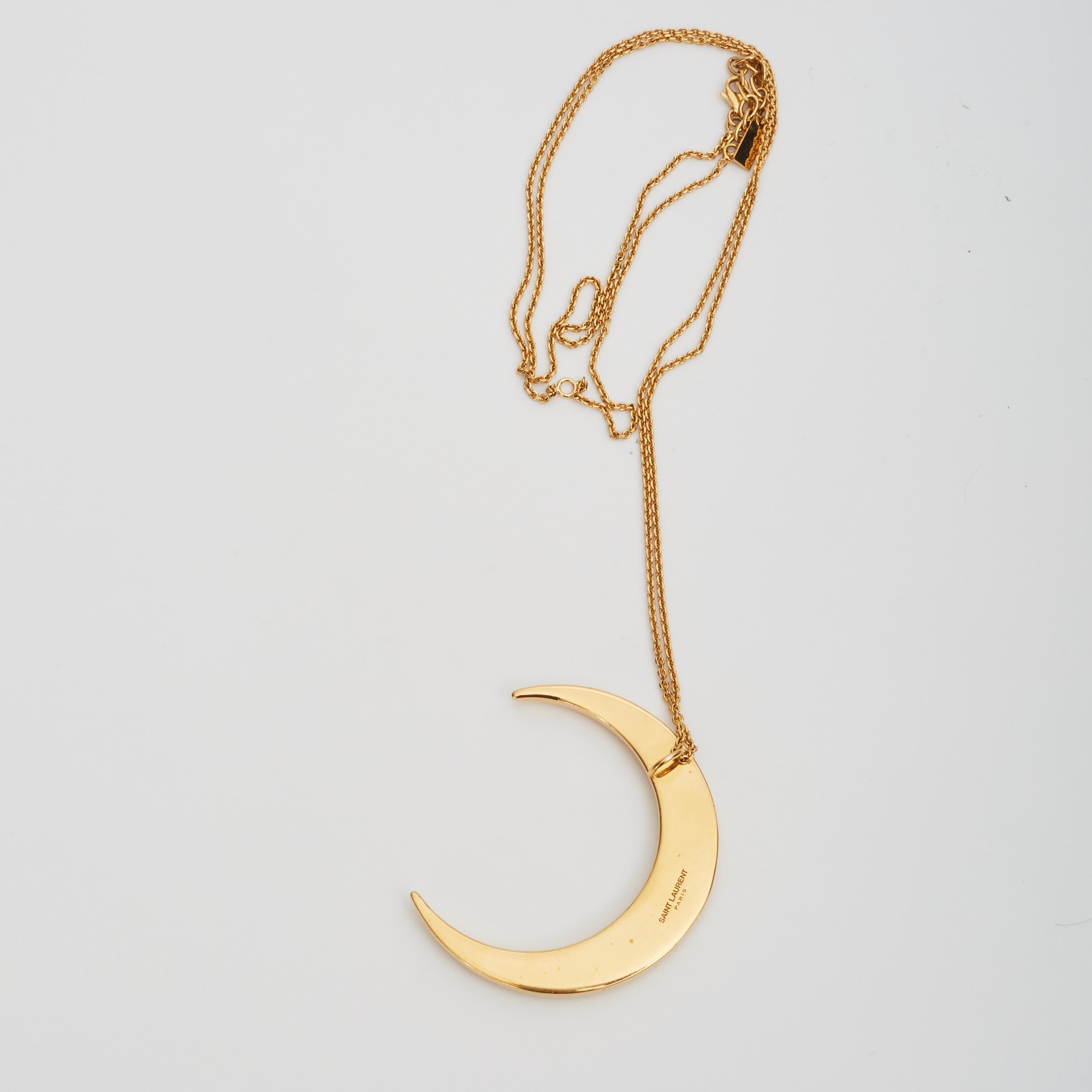 Women's Saint Laurent Moon Pendant Gold Tone Necklace (622692) For Sale