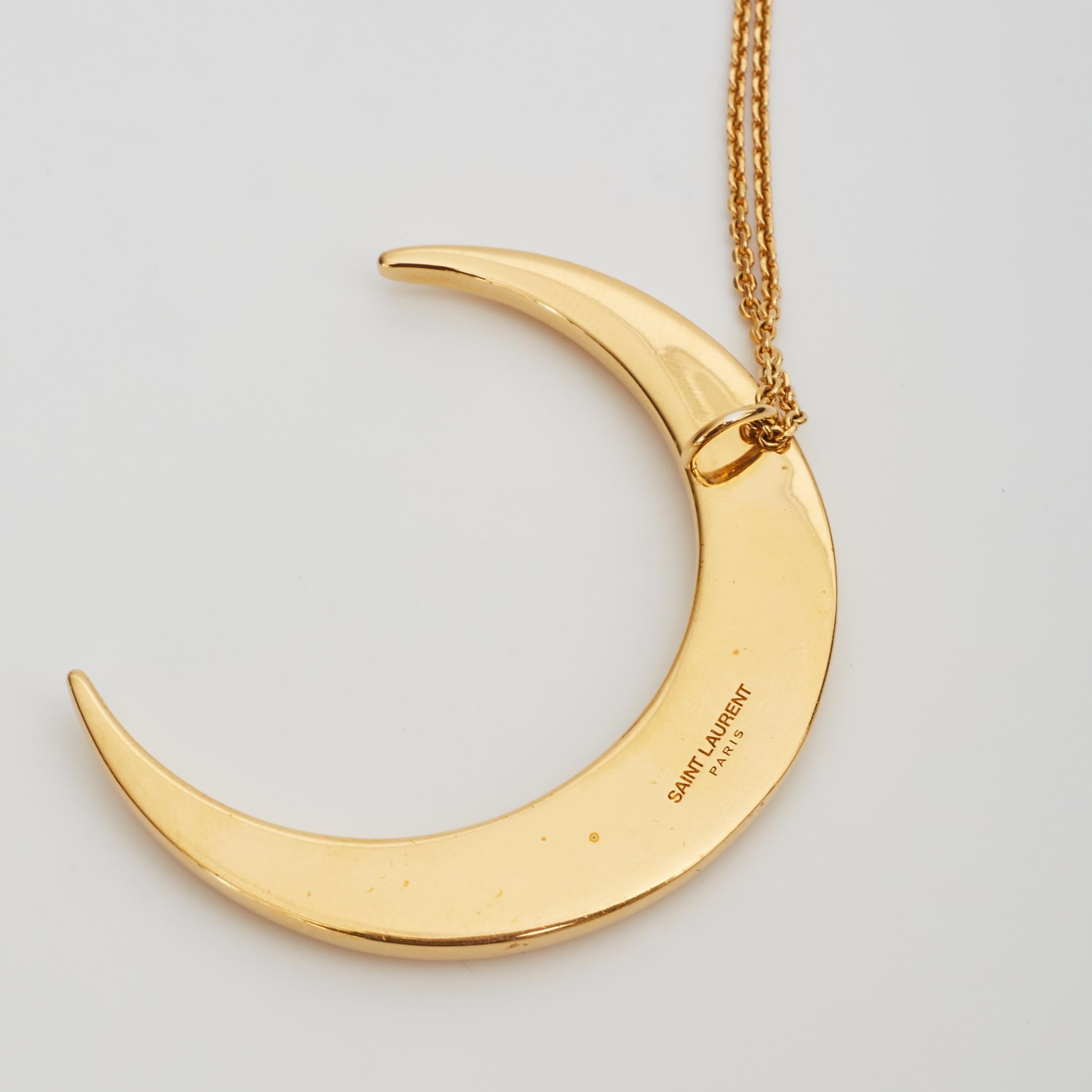 Saint Laurent Moon Pendant Gold Tone Necklace (622692) For Sale 1