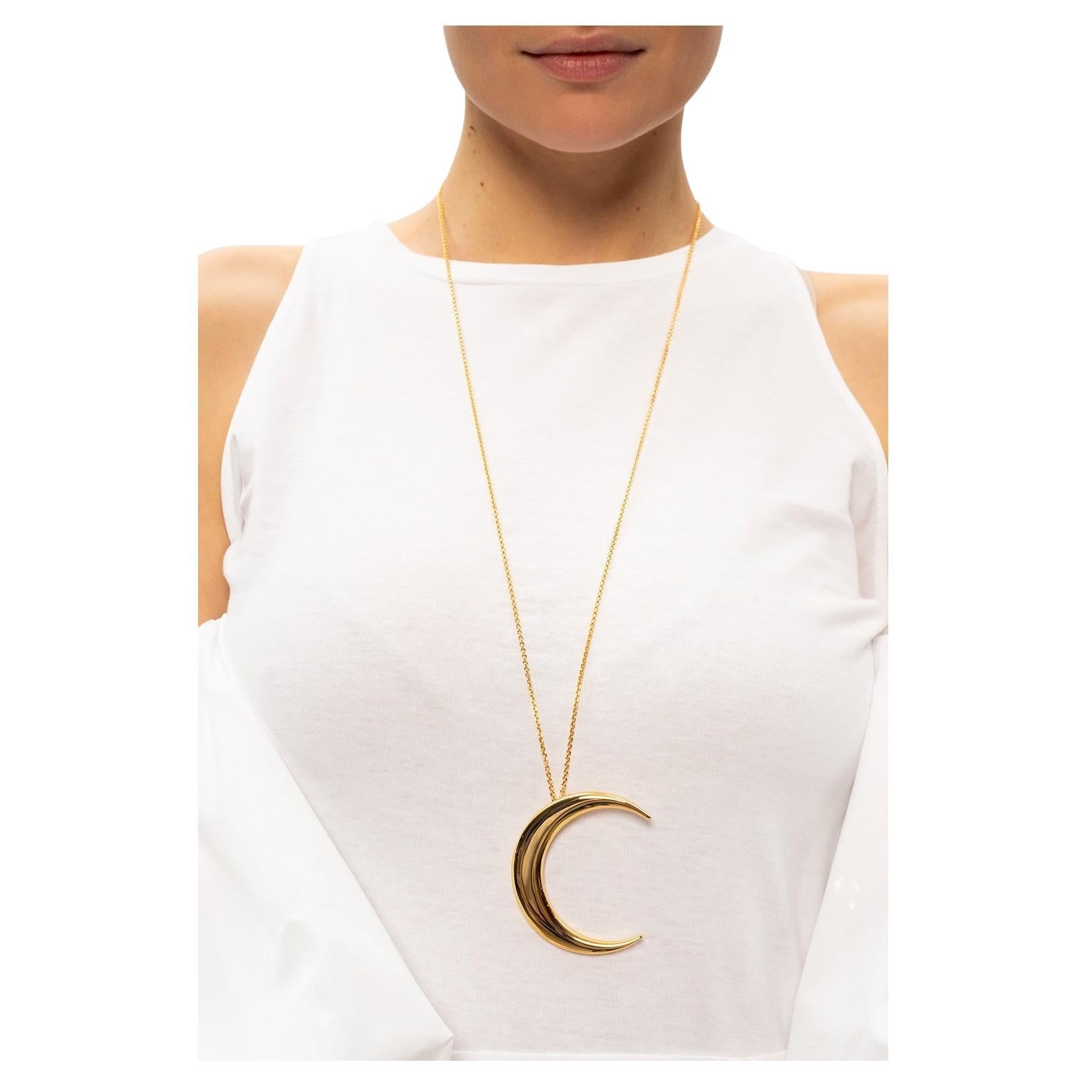 Saint Laurent Moon Pendant Gold Tone Necklace (622692) For Sale