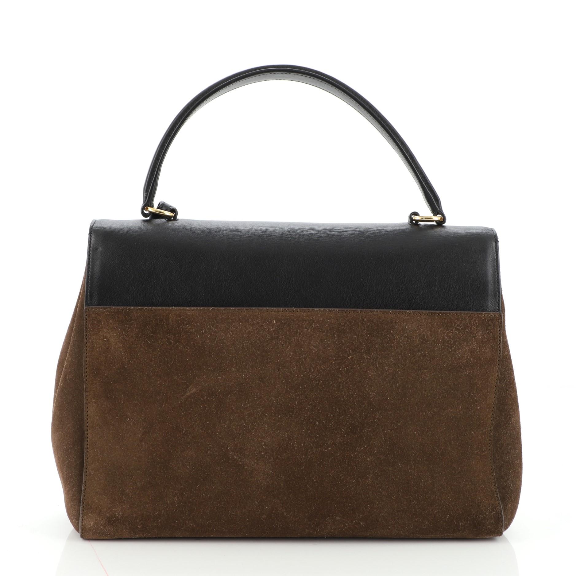Nero Saint Laurent Moujik Borsa a manico alto in pelle e pelle scamosciata Media