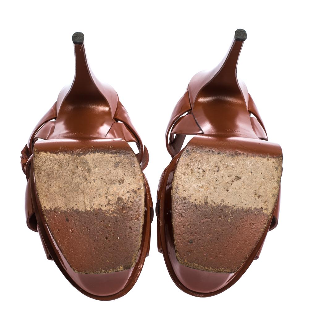 Saint Laurent Mud Brown Patent Leather Tribute Platform Sandals Size 40.5 1