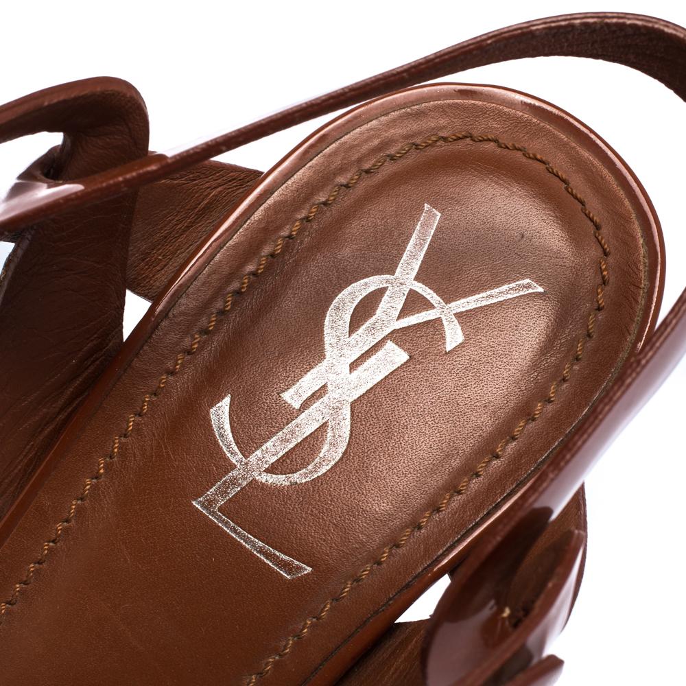 Saint Laurent Mud Brown Patent Leather Tribute Platform Sandals Size 40.5 2