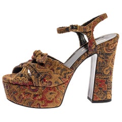 Saint Laurent Multicolor Brocade Fabric Candy Bow Platform Sandals Size 39.5