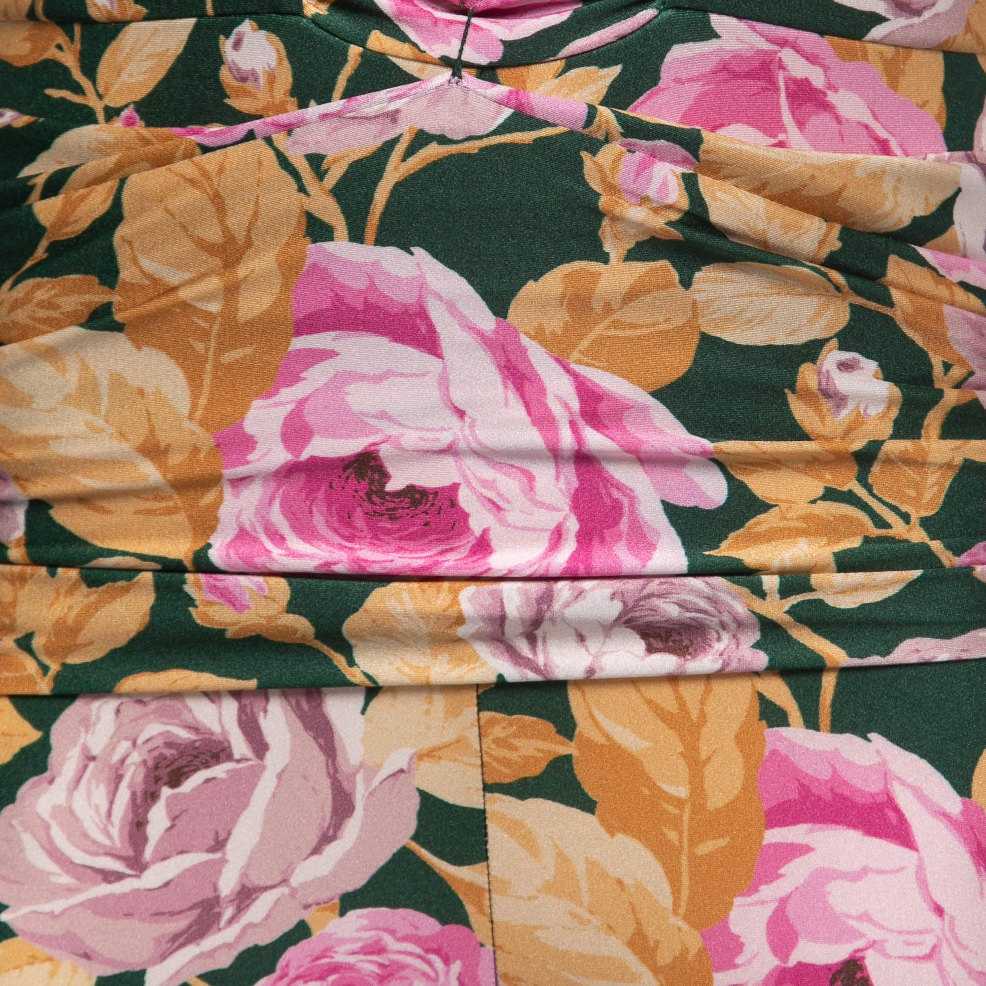 Brown Saint Laurent Multicolor Floral Print Stretch Jersey Halter Neck Jumpsuit S For Sale
