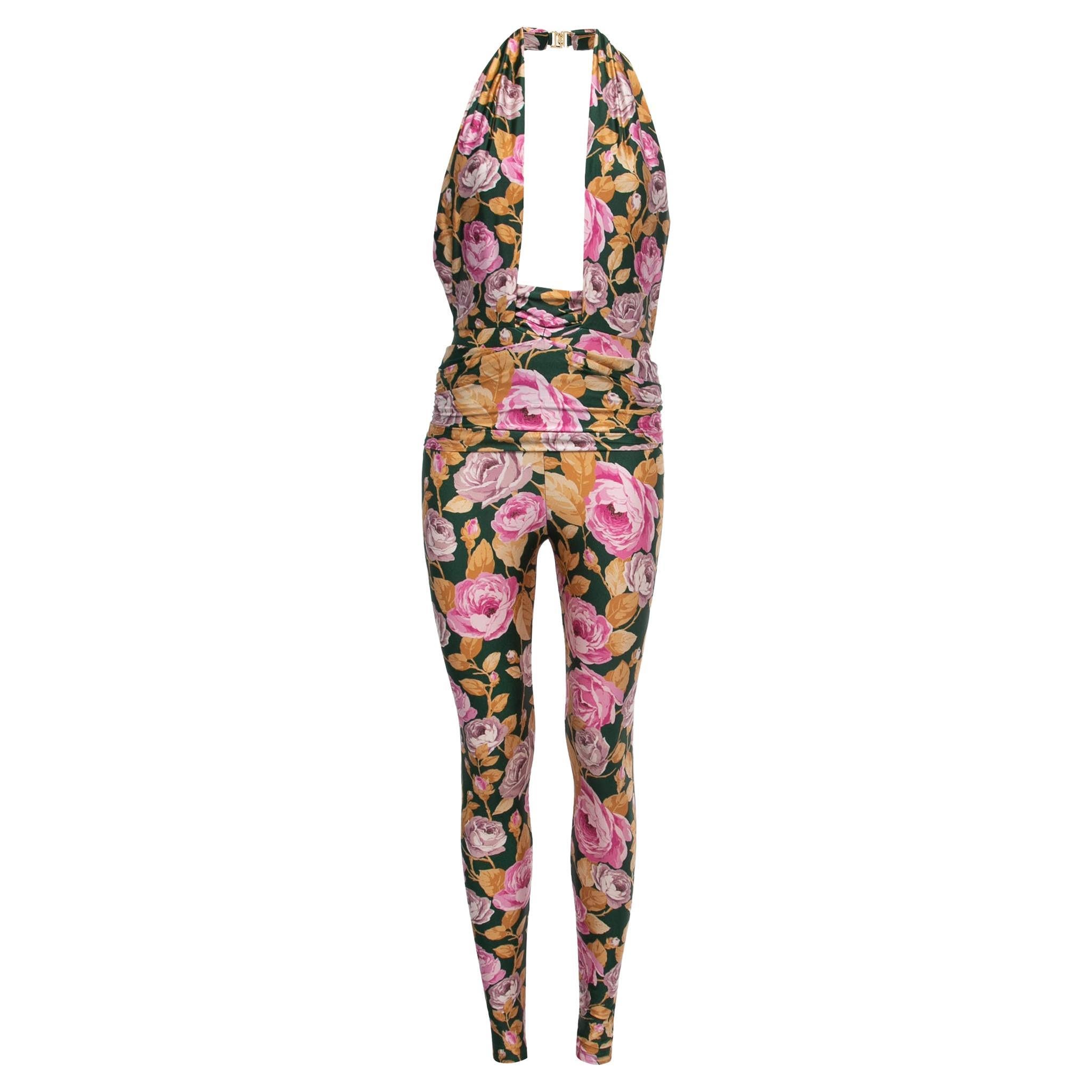 Saint Laurent Multicolor Floral Print Stretch Jersey Halter Neck Jumpsuit S For Sale