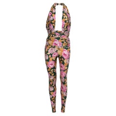 Saint Laurent Multicolor Floral Print Stretch Jersey Halter Neck Jumpsuit S