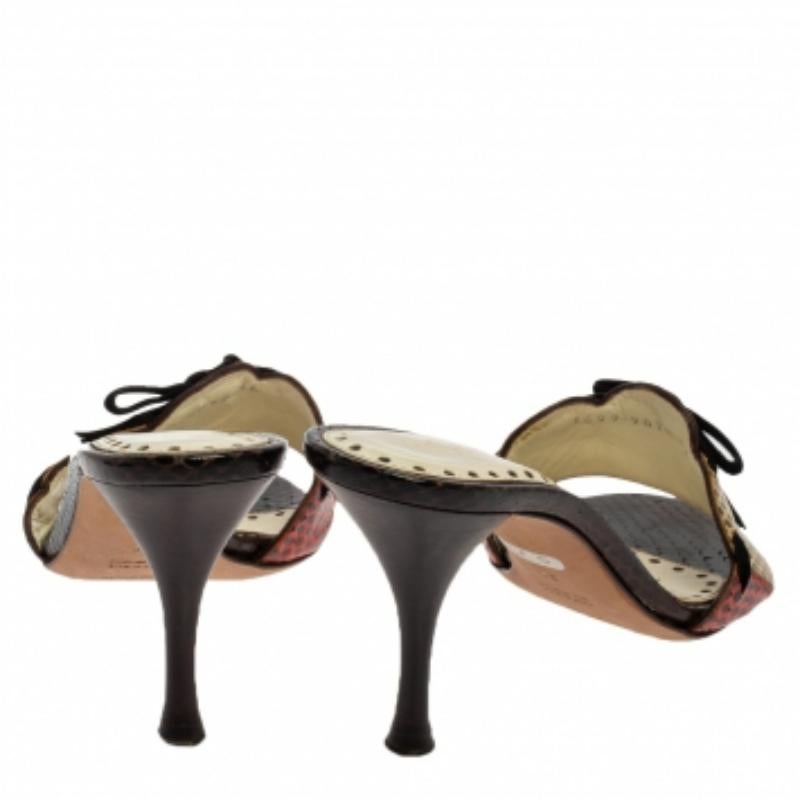 Saint Laurent Multicolor Snakeskin Bow Slide Sandals Size 36 In Good Condition For Sale In Dubai, Al Qouz 2