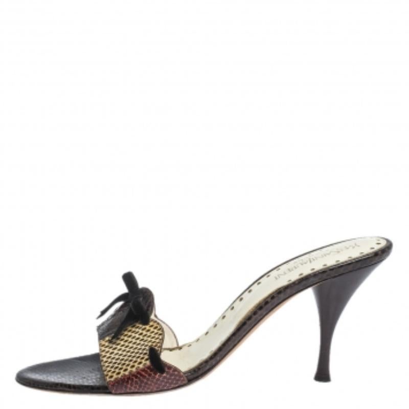 Saint Laurent - Sandales avec nœud en peau de serpent multicolore - Taille 40,5 Pour femmes en vente