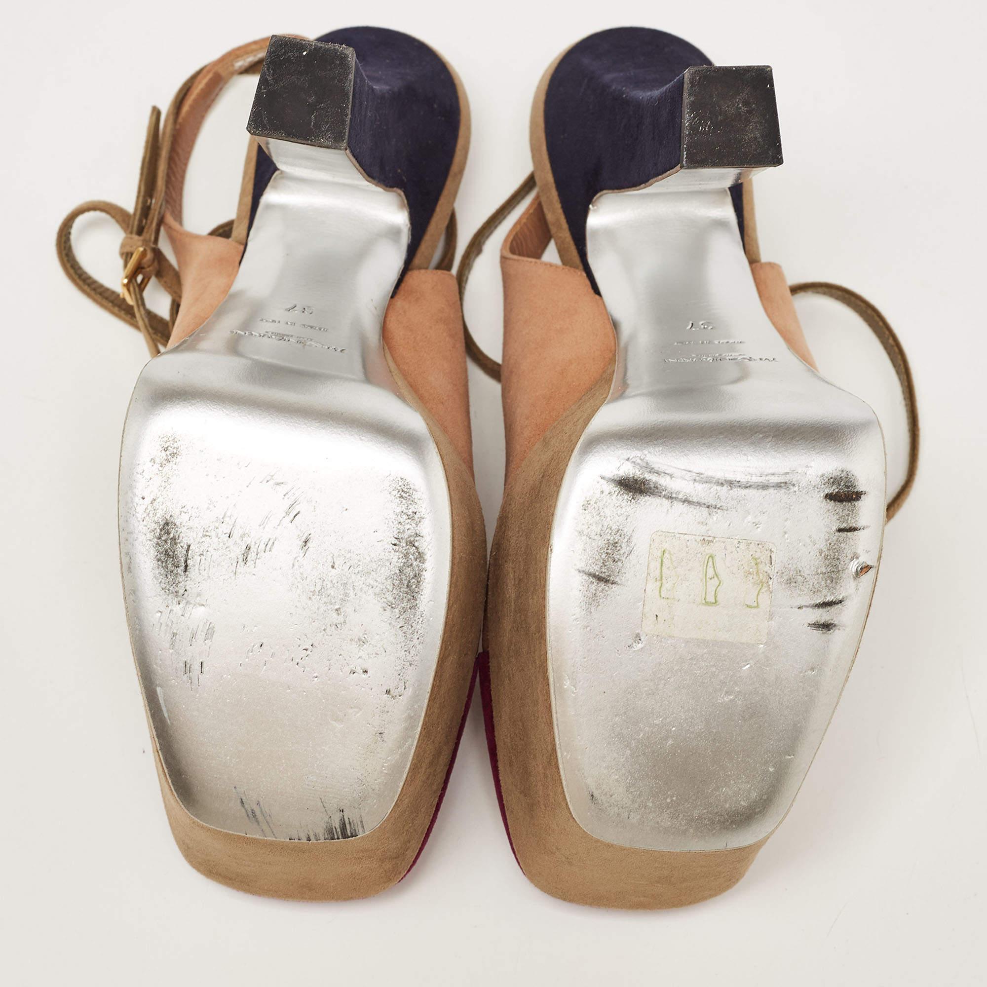 Women's Saint Laurent Multicolor Suede Ankle Strap Pumps Size 37 For Sale