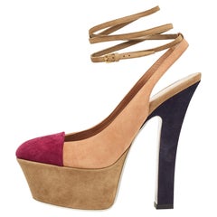 Saint Laurent Pumps in camoscio multicolore con cinturino alla caviglia misura 37