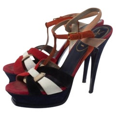 Saint Laurent Multicolor Suede Tribute Platform Sandals Size 40