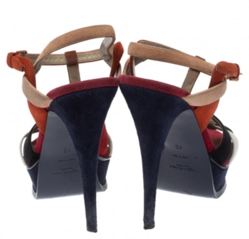 Black Saint Laurent Multicolor Suede Tribute Platform Sandals Size 40 For Sale