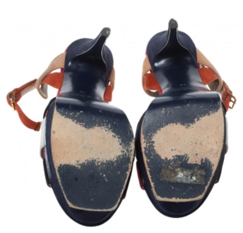 Saint Laurent Multicolor Suede Tribute Platform Sandals Size 40 For Sale 2