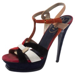 Saint Laurent Multicolor Suede Tribute Platform Sandals Size 40