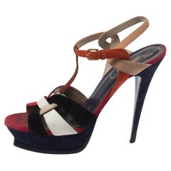 Saint Laurent Multicolor Suede Tribute Platform Sandals Size 40